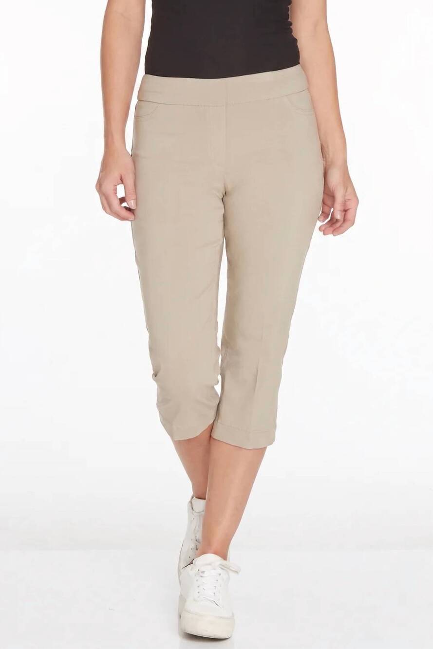 NEW MULTIPLES pull-on capris pants with back pockets in stone